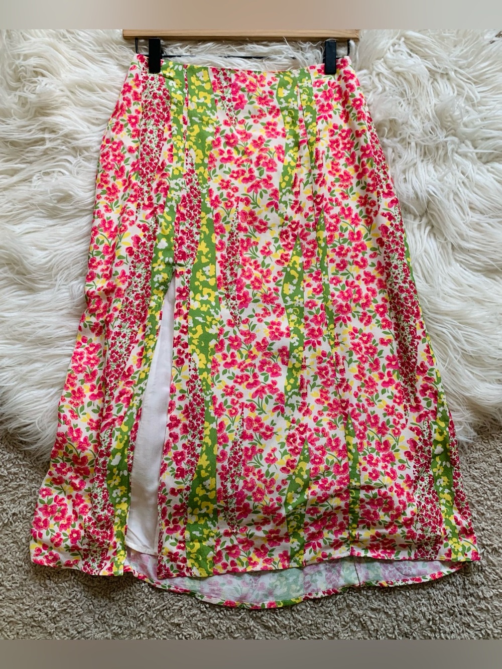 Anthropologie Maeve The Lille Side Slit Midi Skirt Pink Multicolor Size 0P